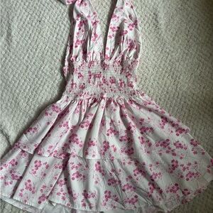 Floral Pink and White Halter Dress